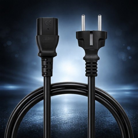 Kabel zasilający SCHUKO CEE 7/7 (E/F) | IEC C13 | 3x1.0mm2 | Czysta miedź Cu | 1.5m
