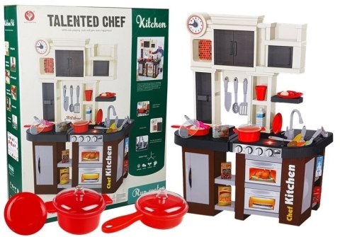 Kuchnia Interaktywna Dla Dzieci Lodówka Okap Kran z Wodą Akcesoria 58 el. LEAN Toys