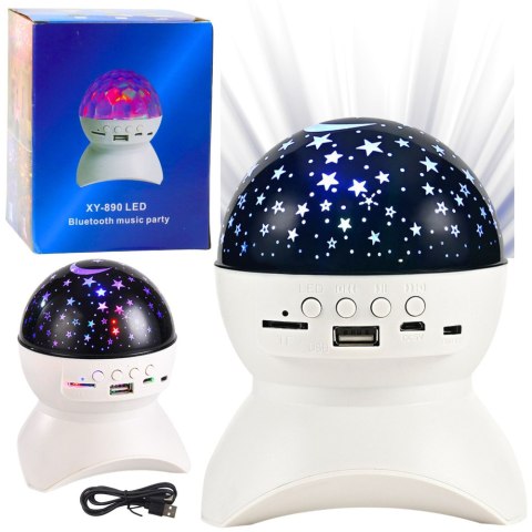 Lampka Nocna Projektor Gwiazd Głośnik 3w1 LED Bluetooth Biała LEAN