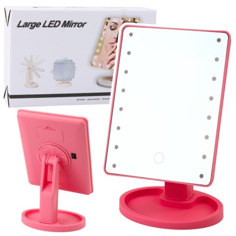 Lusterko Kosmetyczne 16 Diod LED Z Podstawką Regulacja Różowe LEAN Toys
