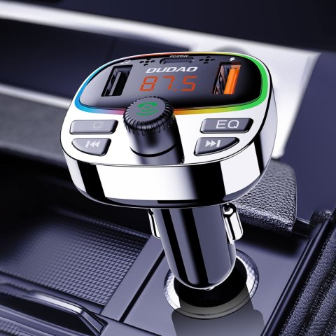 Transmiter samochodowy R2PRO+ z portami ładowania PD 25W Bluetooth 5.3 RGB - czarno-srebrny DUDAO