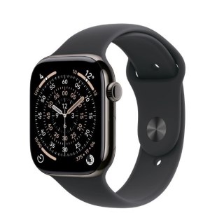 Watch Series 11 GPS + Cellular, koperta 42 mm z tytanu w kolorze łupku, pasek sportowy w kolorze czarnym - rozmiar M/L