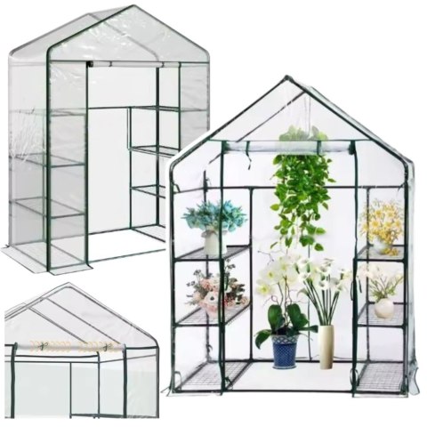 Mini Szklarnia Balkonowa Ogrodowa 4 Półki Metalowe Folia PVC 195 x 143 x 73cm LEAN