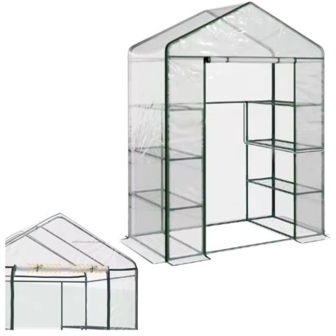 Mini Szklarnia Balkonowa Ogrodowa 4 Półki Metalowe Folia PVC 195 x 143 x 73cm LEAN