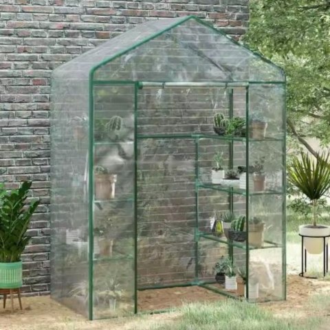 Mini Szklarnia Balkonowa Ogrodowa 4 Półki Metalowe Folia PVC 195 x 143 x 73cm LEAN
