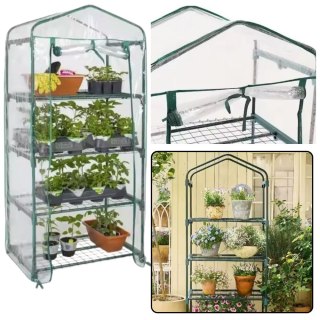 Mini Szklarnia Balkonowa Ogrodowa 4 Półki Metalowe Folia PVC 69 x 49 x 157cm LEAN