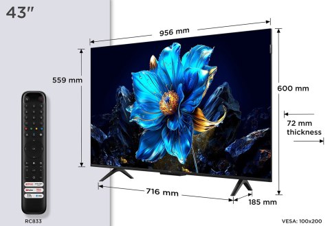 Telewizor TCL 43P7K QLED 43" 4K Ultra HD Google TV Dolby Atmos DVB-T2 Metaliczny