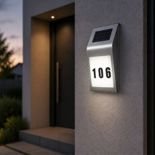 Solarna Lampa LED Kinkiet z Numerem Domu Podświetlany Ze Stali Nierdzewnej LEAN