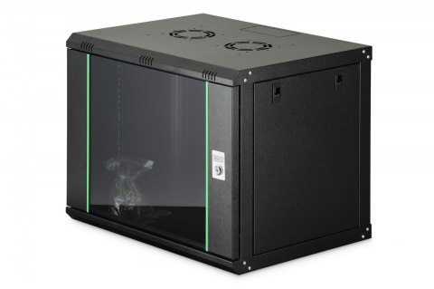 Szafa sieciowa wisząca Dynamic 19" 9U rack 474x600x450mm, drzwi szyba, czarna, niezłożona, 60kg