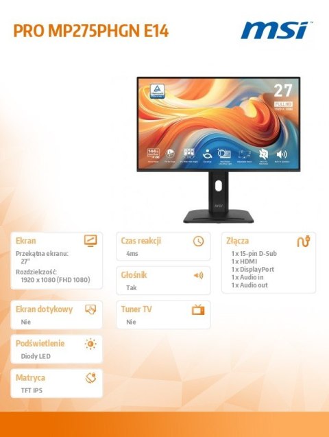 Monitor PRO MP275PHGN E14 27 cali/LED/FHD/Flat/144Hz/Czarny
