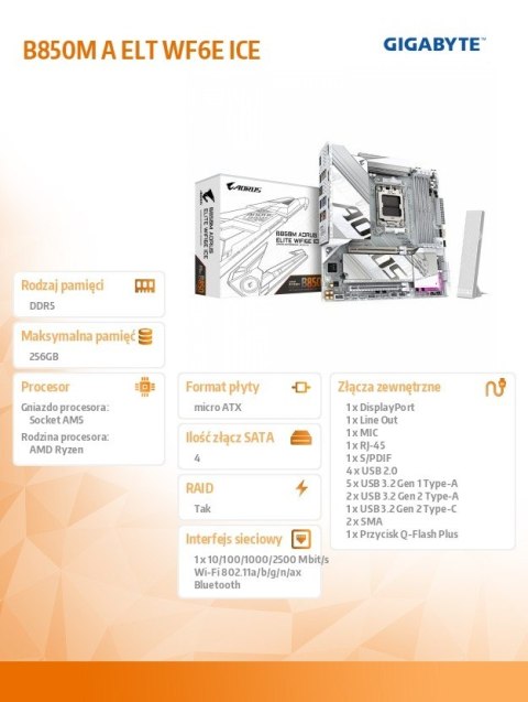 Płyta główna B850M A ELT WF6E ICE HDMI/DP M2 m.ATX