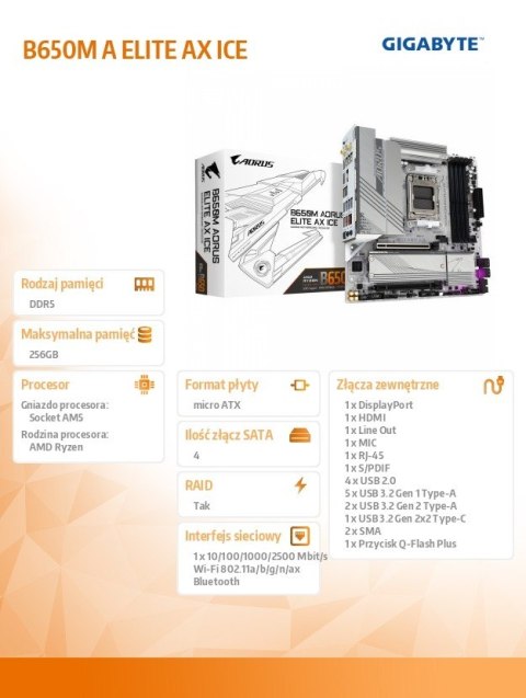 Płyta główna B650M A ELITE AX ICE HDMI/DP M2 m.ATX