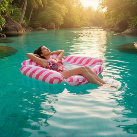 Materac dmuchany plażowy hamak wodny leżak fotel krzesło do pływania basenu różowy Kik Sp. z o. o. Sp. k.