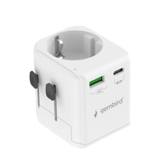 GEMBIRD UNIWERSALNY ADAPTER PODRÓŻNY Z UZIEMIENIEM 20 W, BIAŁY