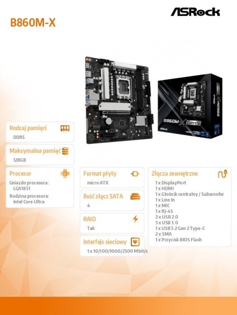 Płyta główna B860M-X GEN5 s1851 2DDR5 mATX
