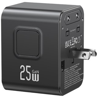 Ładowarka Travel Adapter 25W US/AU/EU/UK 2xUSB-C czarny 4w1