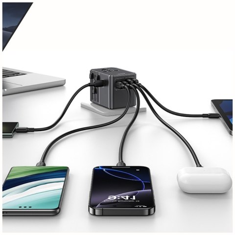 Ładowarka Travel Adapter 70W US/AU/EU/UK 3xUSB-C 4w1 czarny