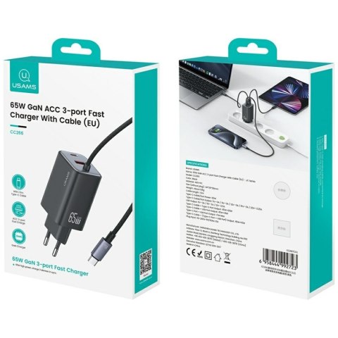 Ładowarka sieciowa JC Series CC266 65W GaN Fast Charger wbudowanykabel USB-C biała