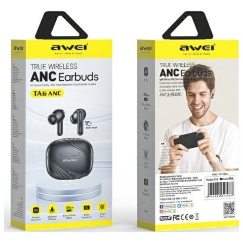 Słuchawki bluetooth 5.3 TA6 ANC czarne TWS