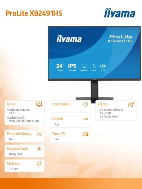 Monitor 23.8 cala XB2491HS-B1 IPS,HDMI,DP,1ms,350cd, 1500:1,120Hz,2x2W,HAS150 (PIVOT)