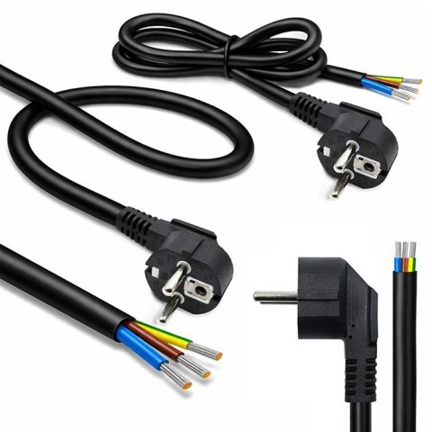 Kabel zasilający | wtyczka kątowa SCHUKO CEE 7/7 (E/F) | miedź Cu| odizolowany lutowany | 3x1.0mm2 | 1.8m