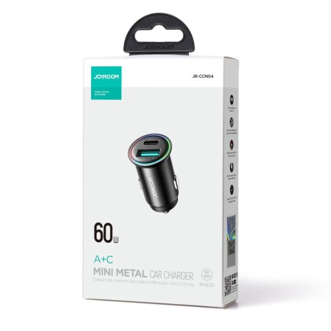 Mini ładowarka samochodowa 60W USB-A QC3.0 USB-C PD czarna JOYROOM
