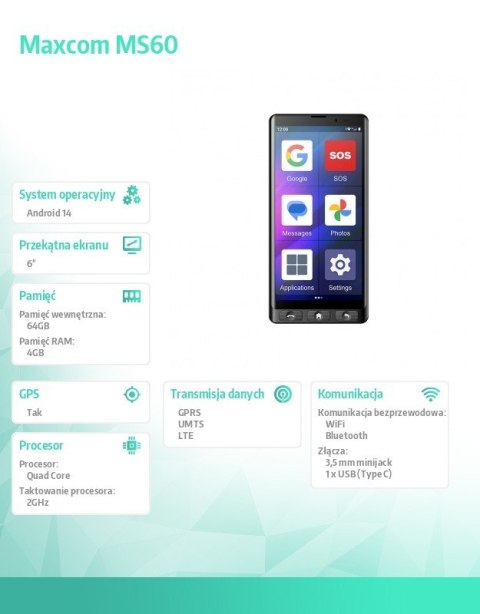 Smartfon dla seniora MS601 4G