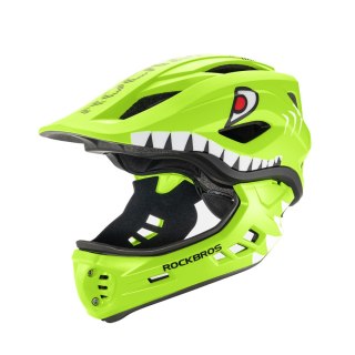 Kask rowerowy dziecięcy z odpinaną szczęką rozmiar S 48-52cm - zielony rekin ROCKBROS