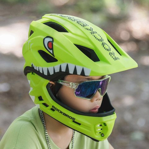 Kask rowerowy dziecięcy z odpinaną szczęką rozmiar S 48-52cm - zielony rekin ROCKBROS