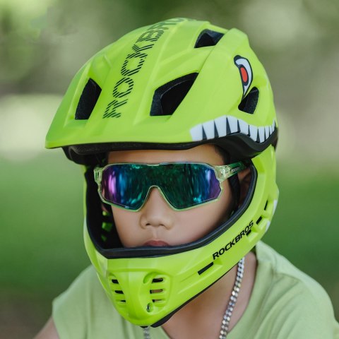Kask rowerowy dziecięcy z odpinaną szczęką rozmiar S 48-52cm - zielony rekin ROCKBROS