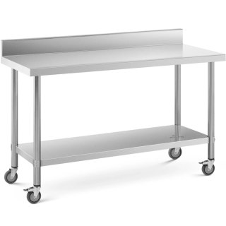 Stół metalowy gastronomiczny na kółkach z półką i rantem STAL 60 x 150 cm Royal Catering