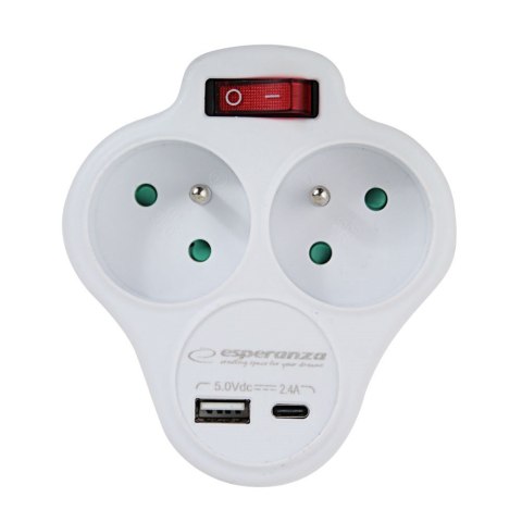 ESPERANZA ROZGAŁĘŹNIK ELEKTRYCZNY 2 GN. USB-C USB-A WŁ. BIAŁY ELK311W