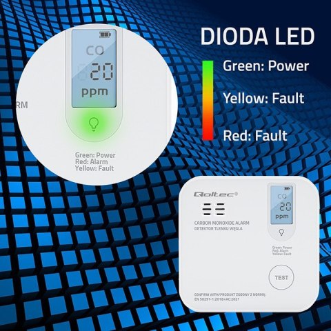 Czujnik tlenku węgla z baterią | alarm 85dB | LED
