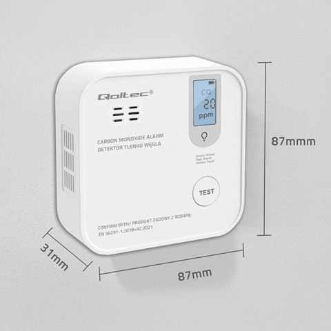 Czujnik tlenku węgla z baterią | alarm 85dB | LED