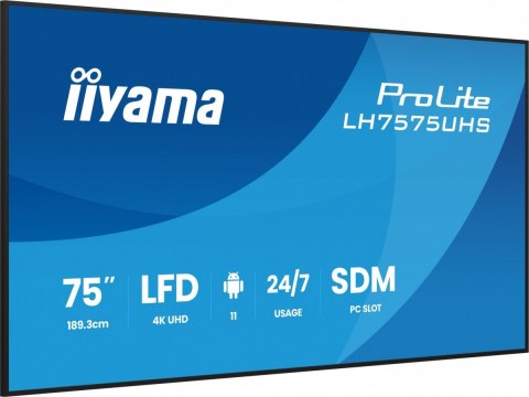 Monitor 75 cali LH7575UHS-B2AG,24/7,IPS,ANDROID.11,4K, WiFi, iiSignage2, FailOver, EShare, 24/7, full daisy chain