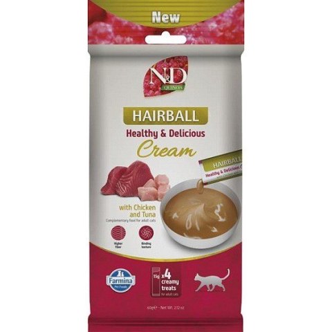 FARMINA N&D QUINOA CAT HAIRBALL CREAM WITH CHICKEN & TUNA 60gr