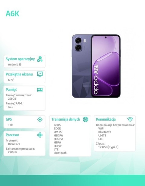 Smartfon A6k 4G 4/256GB CPH2891 ciemnofioletowy