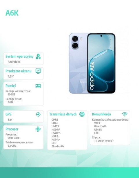 Smartfon A6k 4G 4/256GB CPH2891 jasnofioletowy