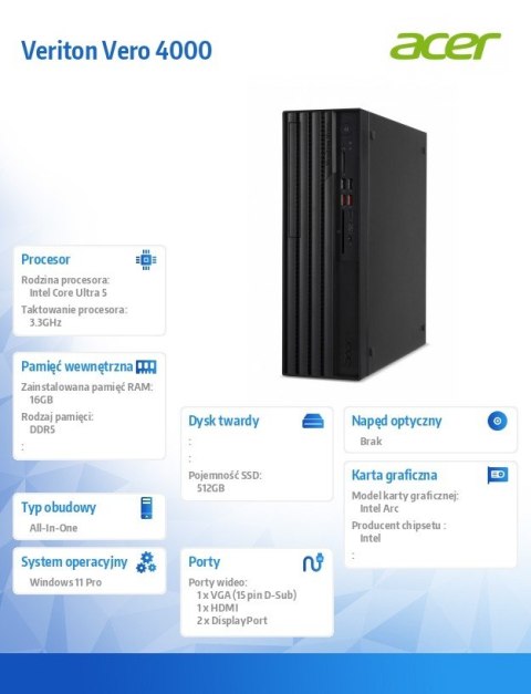 Komputer Veriton Vero 4000 VVX4735GT SFF Core Ultra 5 225/16GB/512GB/W11P
