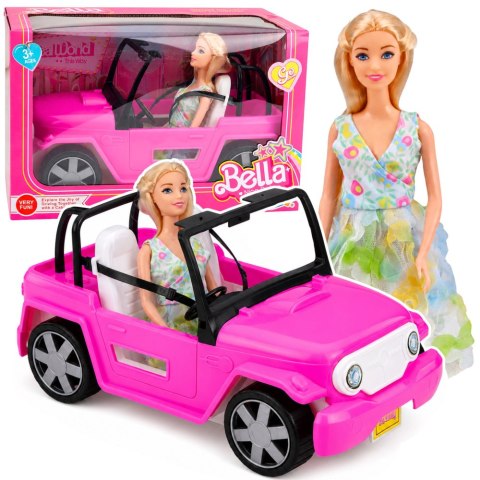 Lalka Bella w Kolorowej Sukience Różowy Samochód Kabriolet Zestaw LEAN Toys