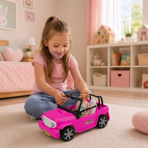 Lalka Bella w Kolorowej Sukience Różowy Samochód Kabriolet Zestaw LEAN Toys