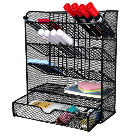 Metalowy Organizer Biurkowy Na Przybory Akcesoria Pisaki Czarny LEAN Toys