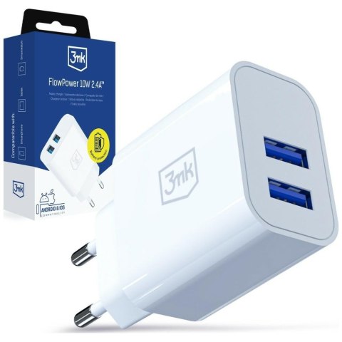 Ładowarka sieciowa 10W 2xUSB-A 2,4A FlowPower biała