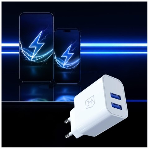 Ładowarka sieciowa 10W 2xUSB-A 2,4A FlowPower biała