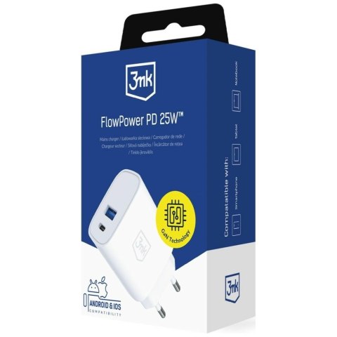 Ładowarka sieciowa 25W USB-A USB-C PD QC4+ FlowPower biała