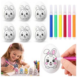 Jajka Wielkanocne Styropianowe Do Malowania Pisaki Wzór Zając D 6szt LEAN TOYS