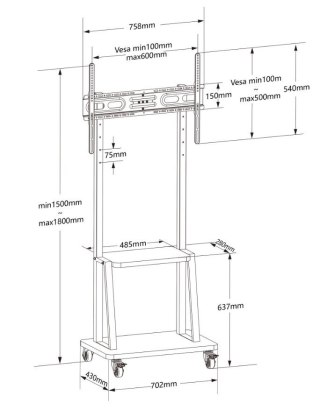 Stojak mobilny 32-70 cali 70kg z półką AV Pivot Techly