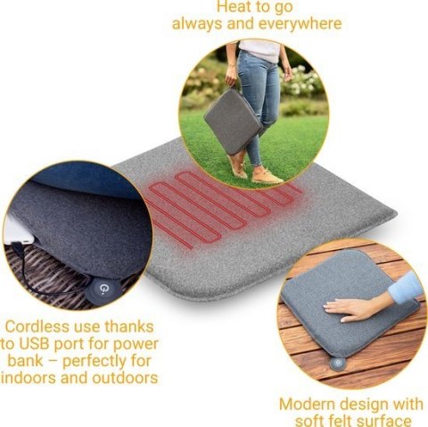 Poduszka na krzesło Outdoor Medisana OL 600 One Touch | 3 poziomy ciepła | 400 x 400 mm | szary