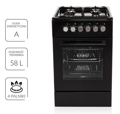 Kuchnia gazowo-elektryczna MPM MPM-56-KGM-12B | termoobieg | grill | czarny