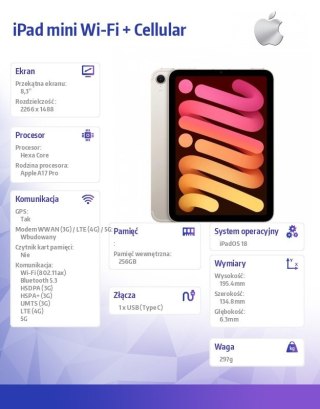 IPad mini Wi-Fi + Cellular 256GB Księżycowa poświata